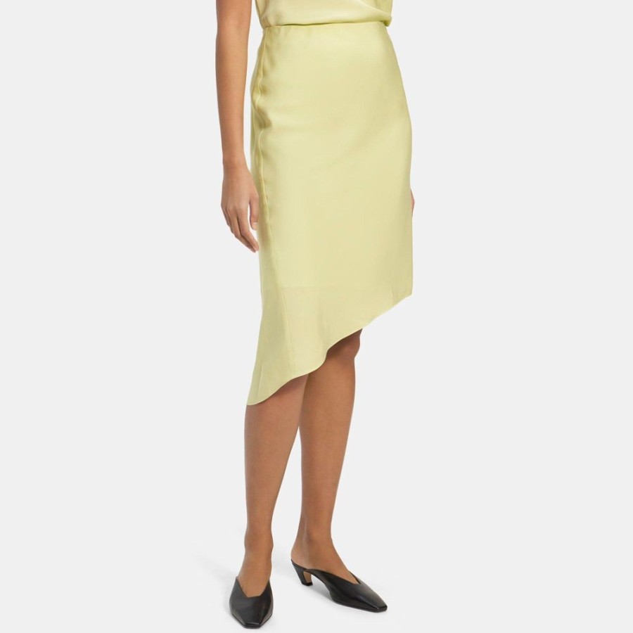 Women Theory Outlet | Asymmetric Slip Skirt In Silk Georgette Key Lime