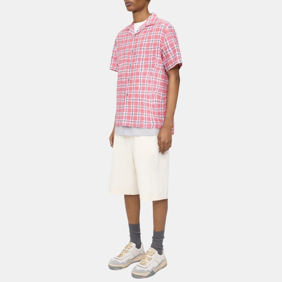 Men Theory Outlet | Camp Shirt In Wrinkle Check Red Multi