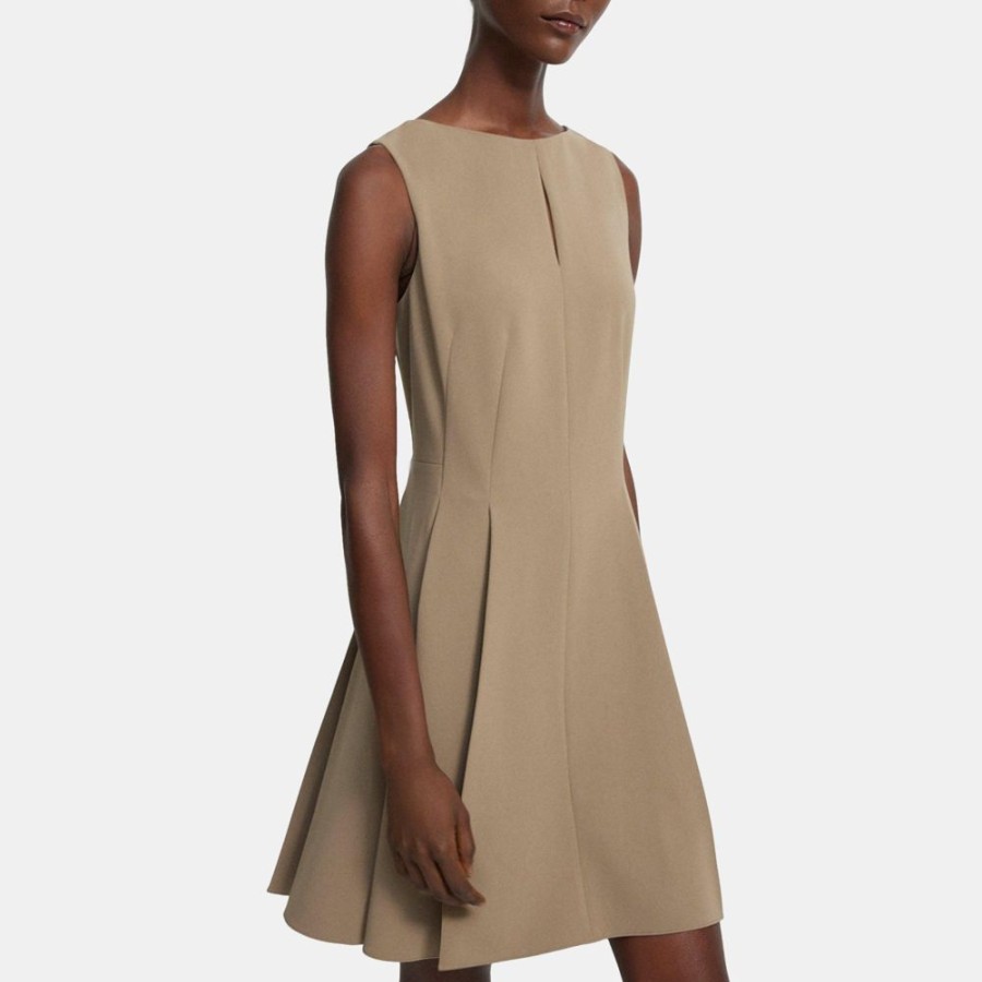 Women Theory Outlet | Fit-And-Flare Dress In Crepe Dark Beige