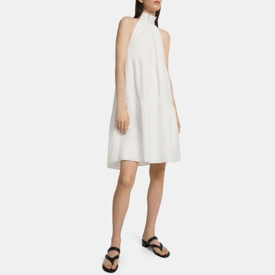 Women Theory Outlet | Tiered Halter Mini Dress In Cotton Blend White