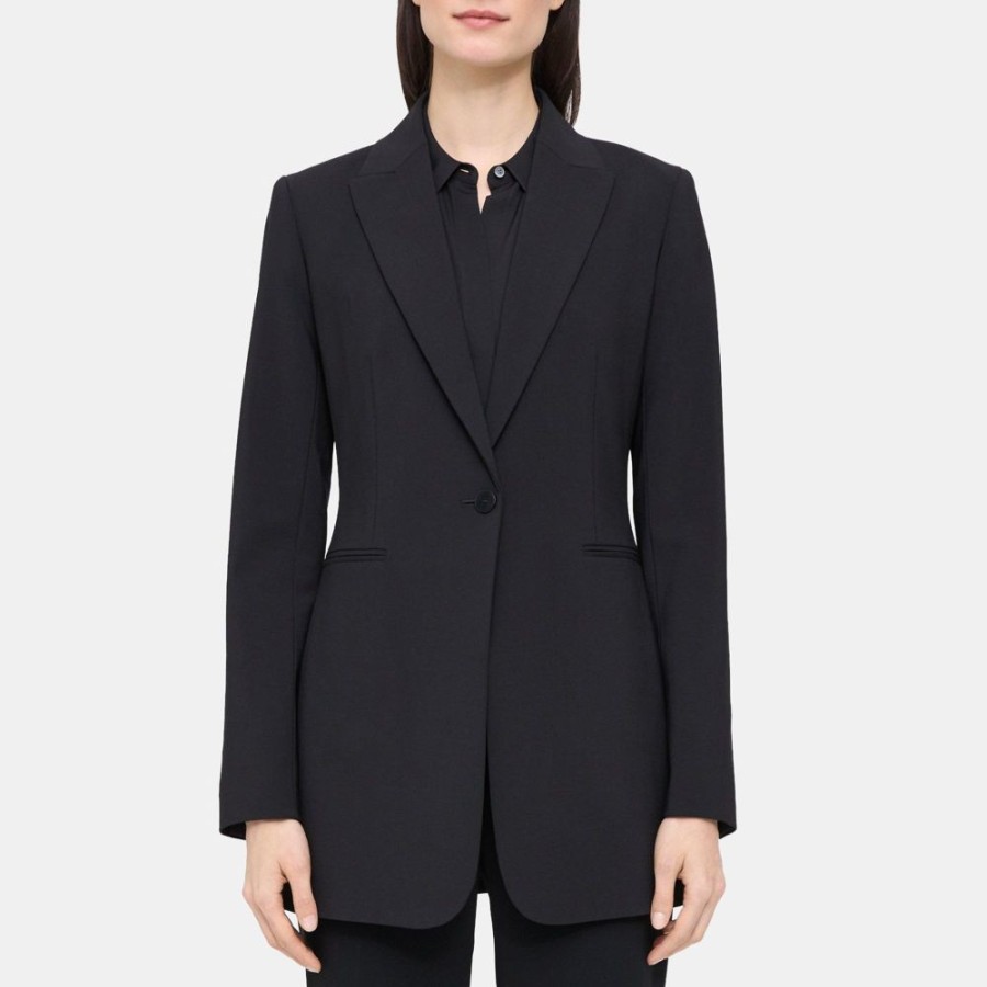 Women Theory Outlet | Single-Breasted Blazer In Sevona Stretch Wool Black