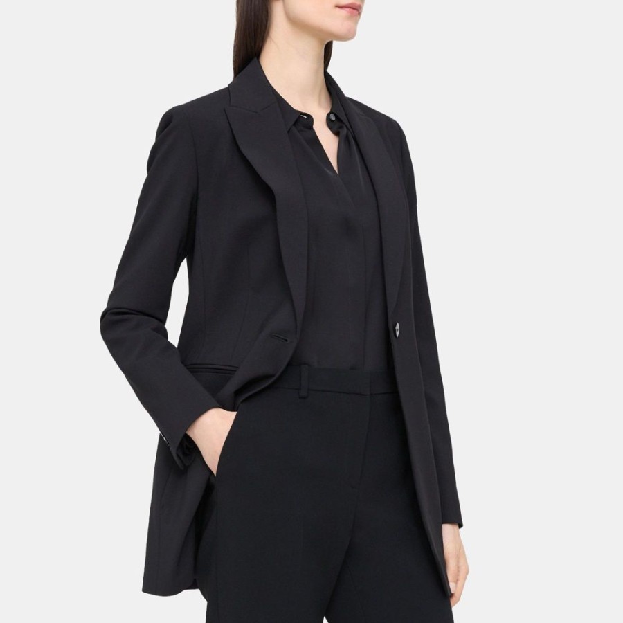 Women Theory Outlet | Single-Breasted Blazer In Sevona Stretch Wool Black