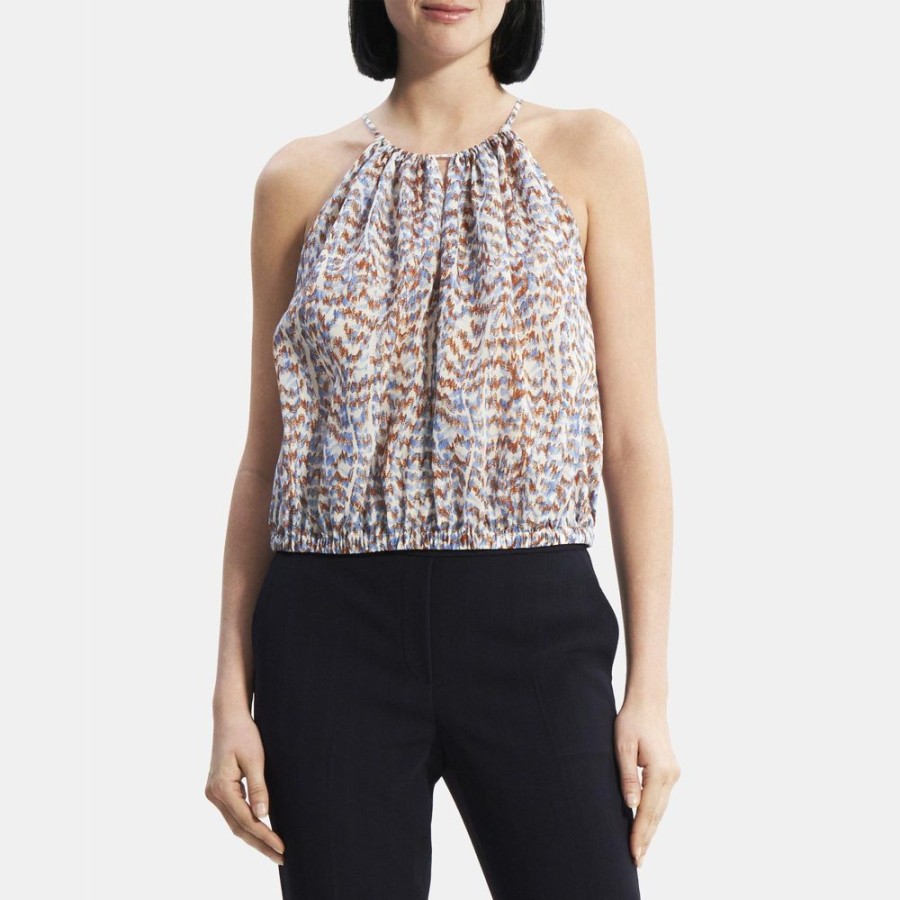 Women Theory Outlet | Gathered Camisole In Printed Poly Blue Multi