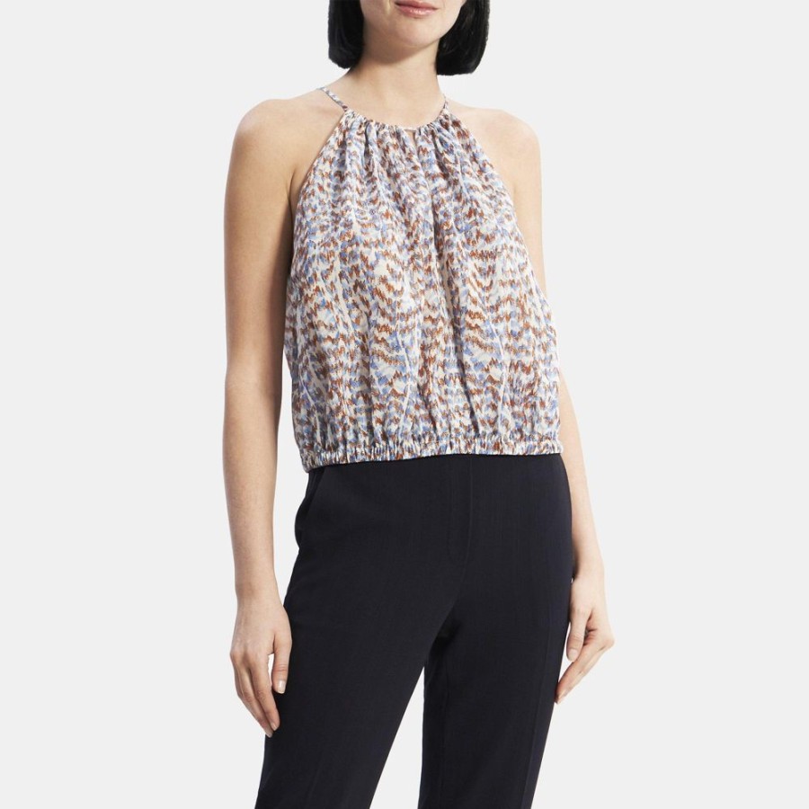 Women Theory Outlet | Gathered Camisole In Printed Poly Blue Multi