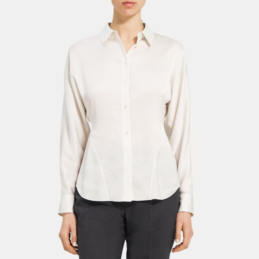 Women Theory Outlet | Cinched Shirt In Recycled Satin Ivory