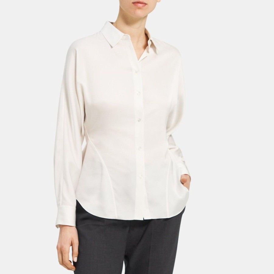 Women Theory Outlet | Cinched Shirt In Recycled Satin Ivory