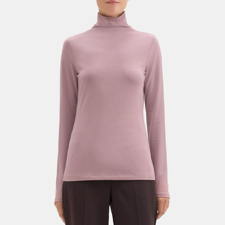 Women Theory Outlet | Long-Sleeve Turtleneck Tee In Pima Cotton Jersey Plum Mauve