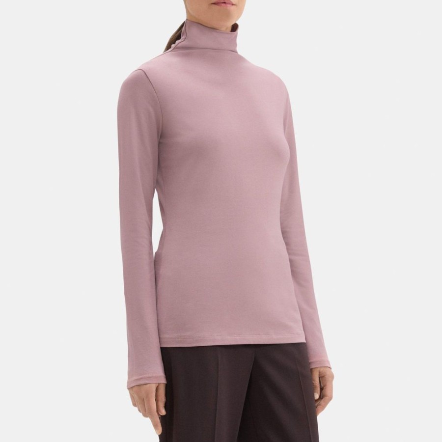 Women Theory Outlet | Long-Sleeve Turtleneck Tee In Pima Cotton Jersey Plum Mauve