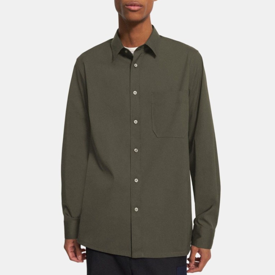 Men Theory Outlet | Stretch Cotton Shirt Light Army