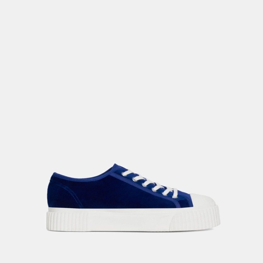 Women Theory Outlet | Low-Top Velvet Sneaker Cobalt