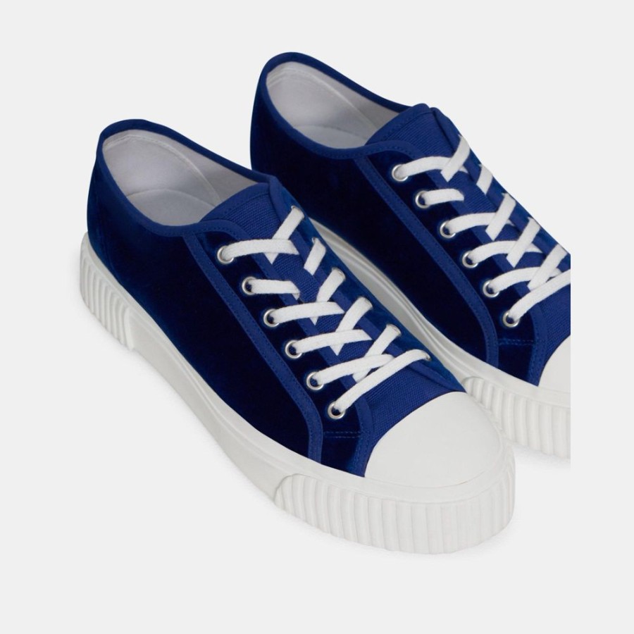 Women Theory Outlet | Low-Top Velvet Sneaker Cobalt