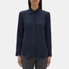 Women Theory Outlet | Relaxed Shirt In Silk Georgette Deep Navy