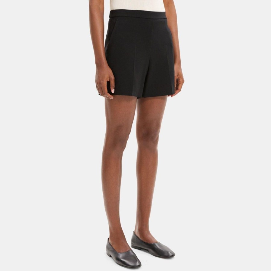 Women Theory Outlet | Easy Pull-On Short In Crepe Black