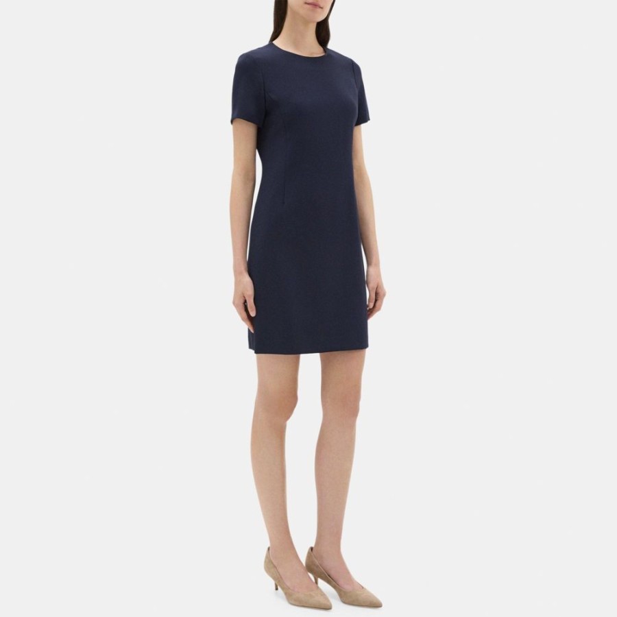 Women Theory Outlet | Sheath Dress In Crepe New Navy