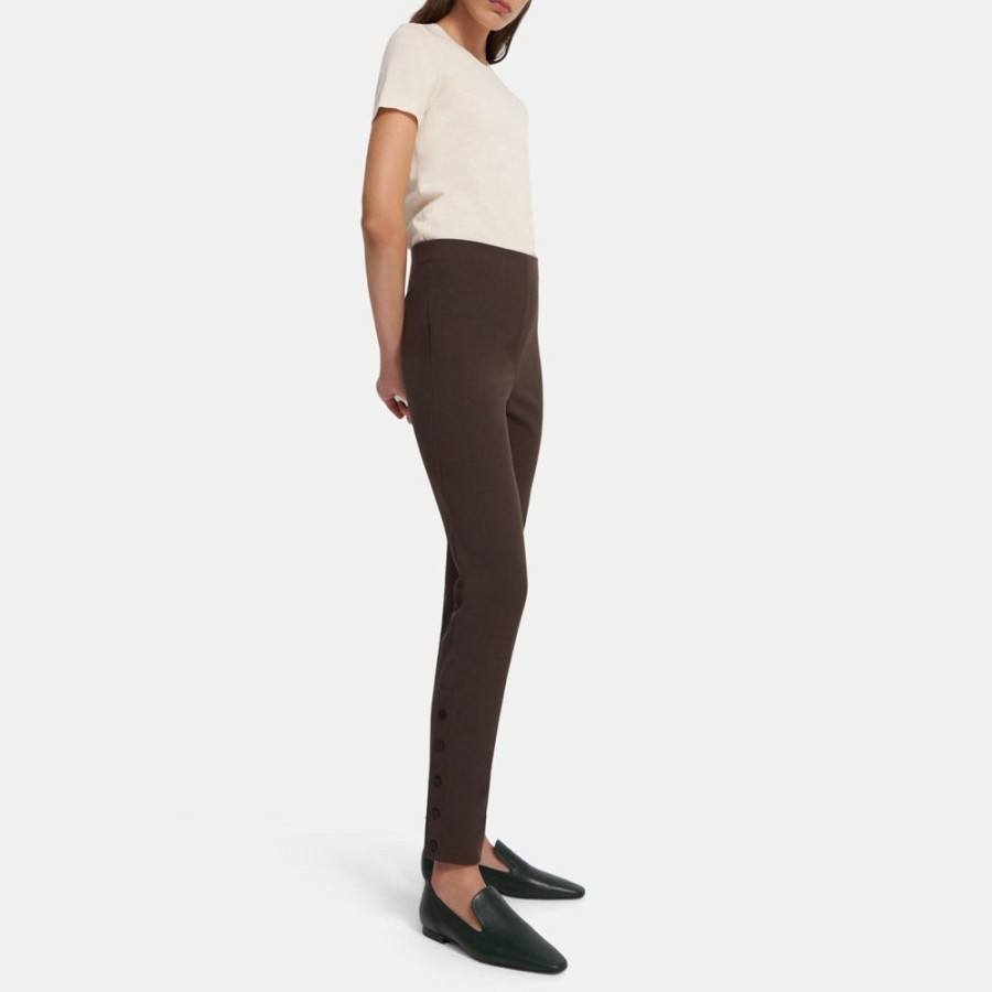 Women Theory Outlet | Button Legging In Eco Stretch Cotton Mocha