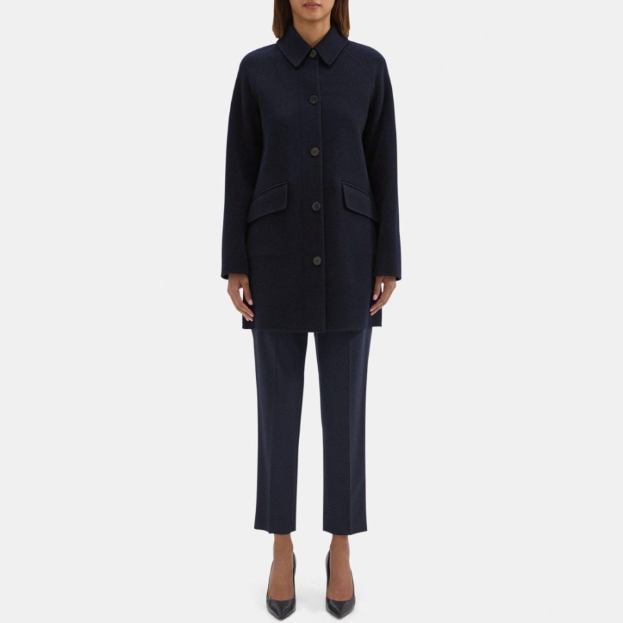 Women Theory Outlet | Caban Coat In Double-Face Wool-Cashmere Nocturne