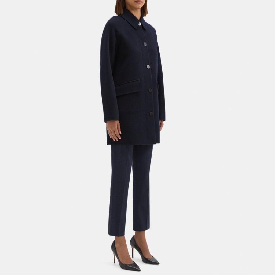 Women Theory Outlet | Caban Coat In Double-Face Wool-Cashmere Nocturne