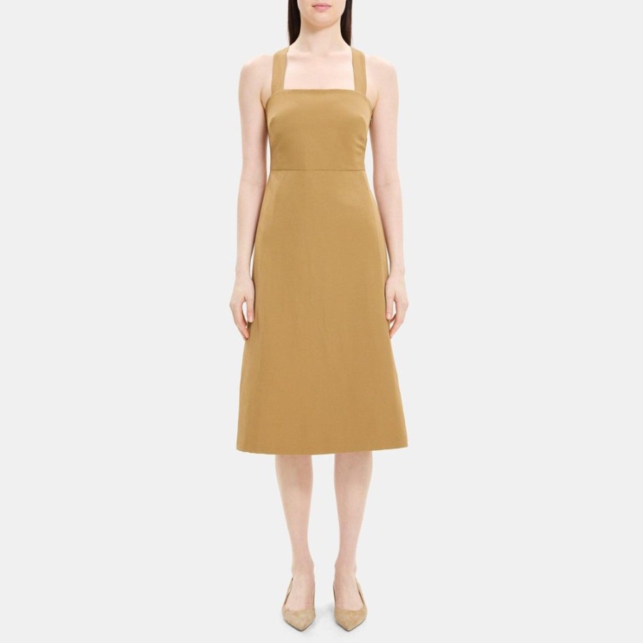 Women Theory Outlet | Crossback Dress In Linen-Blend Fawn