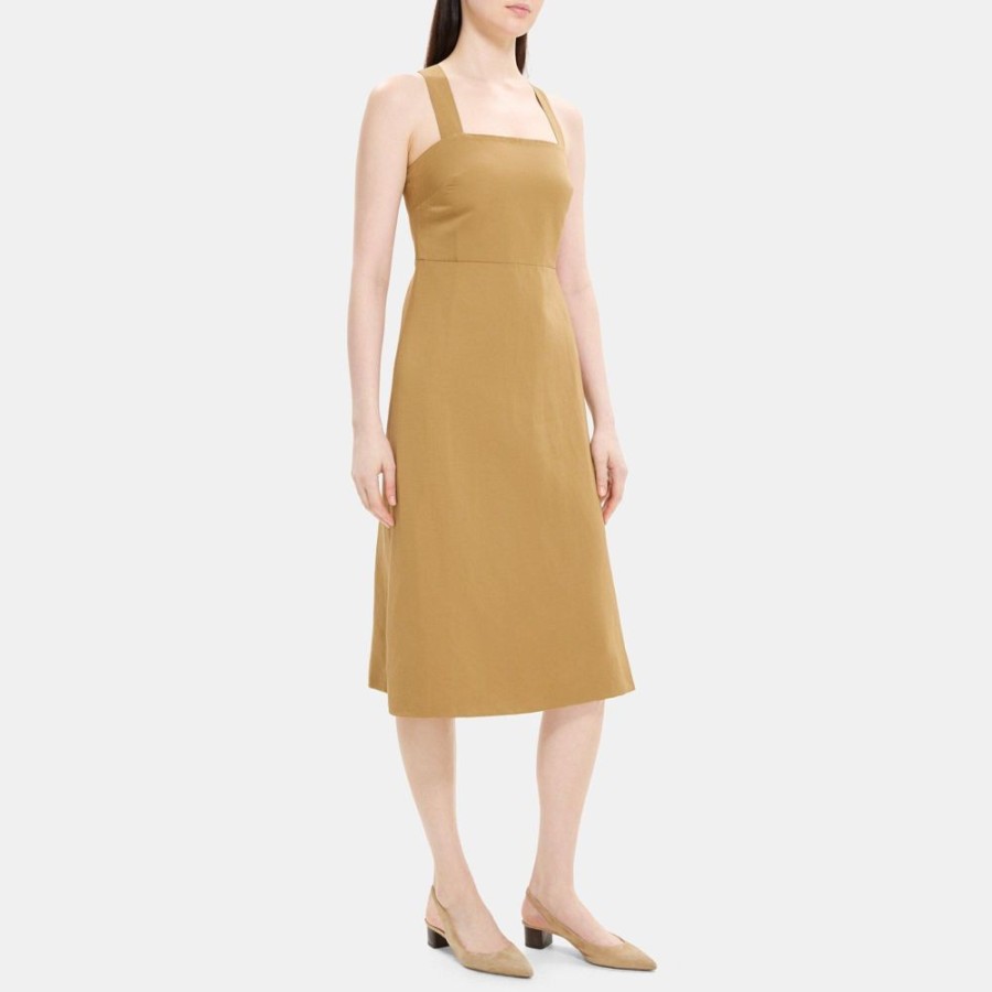 Women Theory Outlet | Crossback Dress In Linen-Blend Fawn