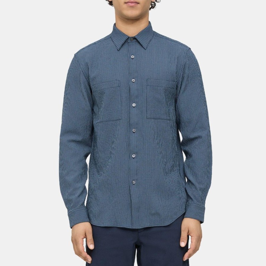 Men Theory Outlet | Standard-Fit Shirt In Gingham Seersucker Bering Multi