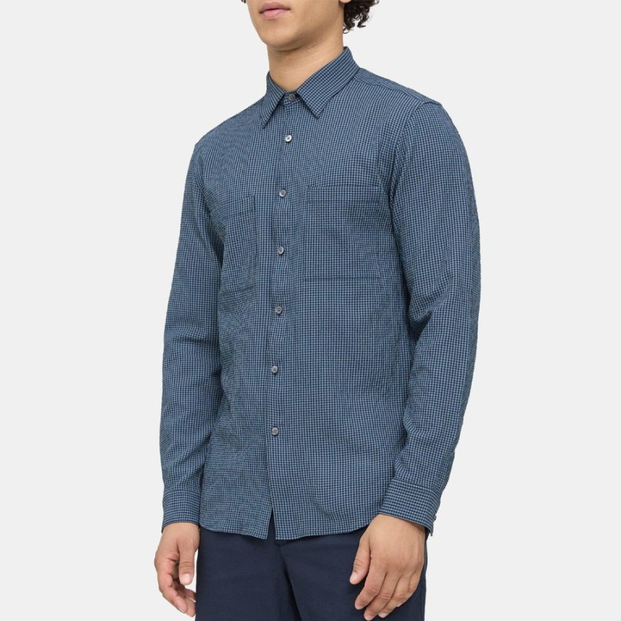 Men Theory Outlet | Standard-Fit Shirt In Gingham Seersucker Bering Multi