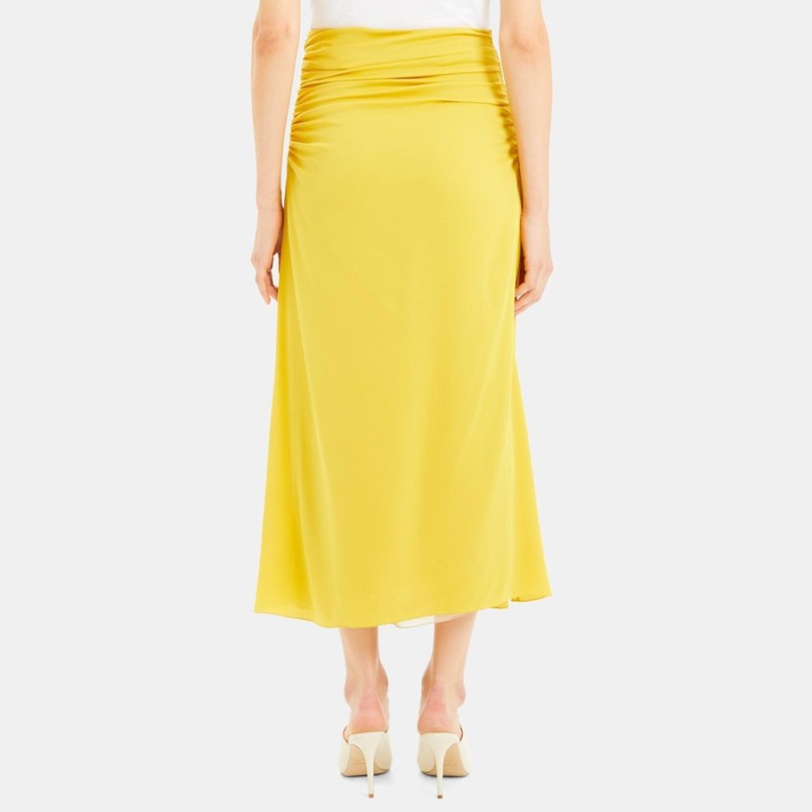 Women Theory Outlet | Stretch Silk Twisted Skirt Mustard