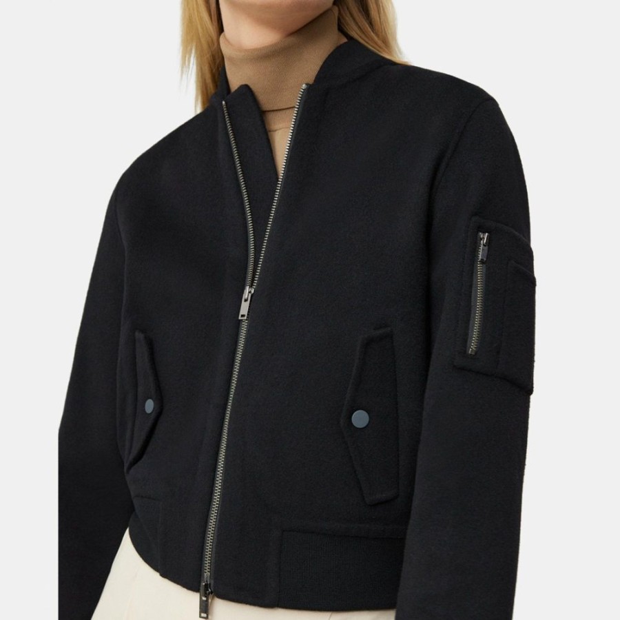 Women Theory Outlet | Classic Bomber Jacket In Double-Face Wool-Cashmere Black