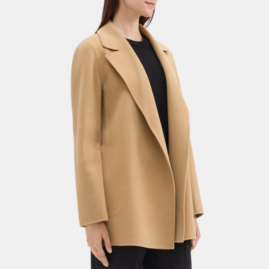 Women Theory Outlet | Open Front Coat In Double-Face Wool-Cashmere Camel