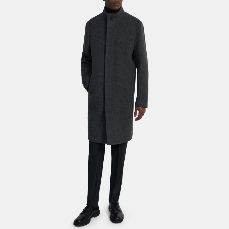 Men Theory Outlet | Single-Breasted Coat In Recycled Wool Melton Pestle Multi