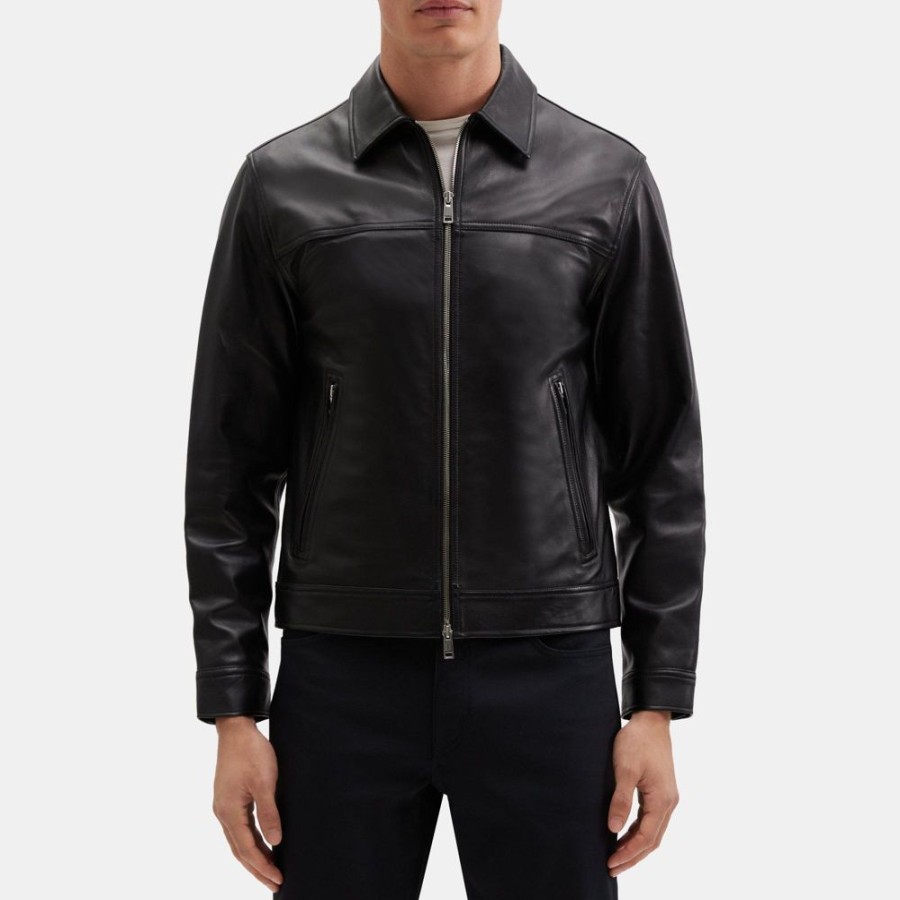 Men Theory Outlet | Zip-Up Jacket In Leather Black