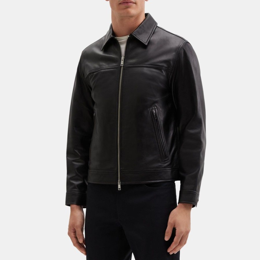 Men Theory Outlet | Zip-Up Jacket In Leather Black