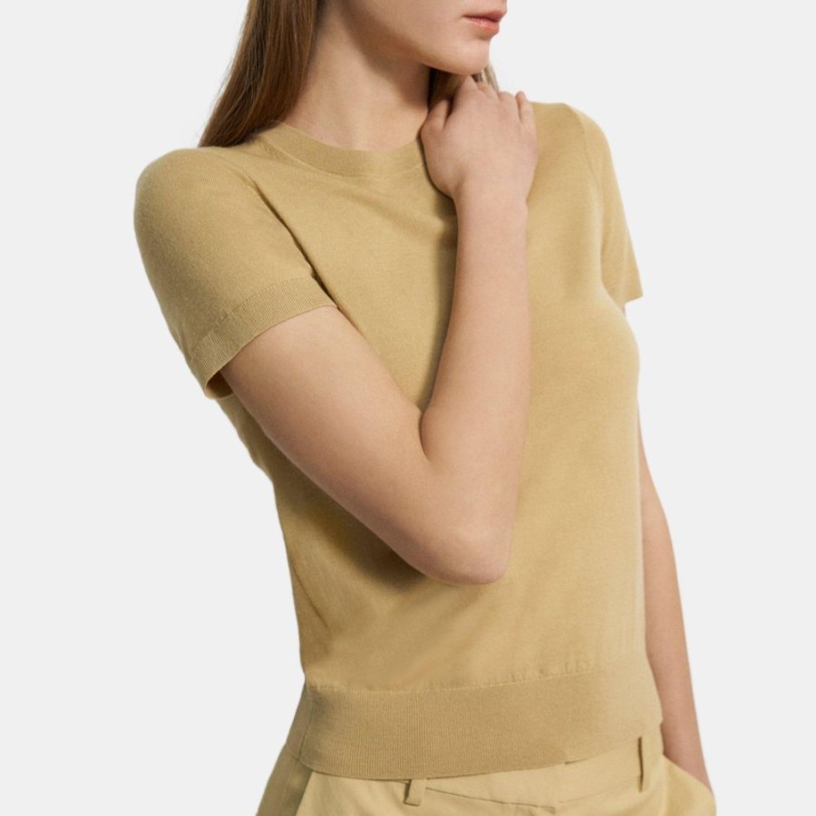 Women Theory Outlet | Short-Sleeve Sweater In Merino Wool Tuscan