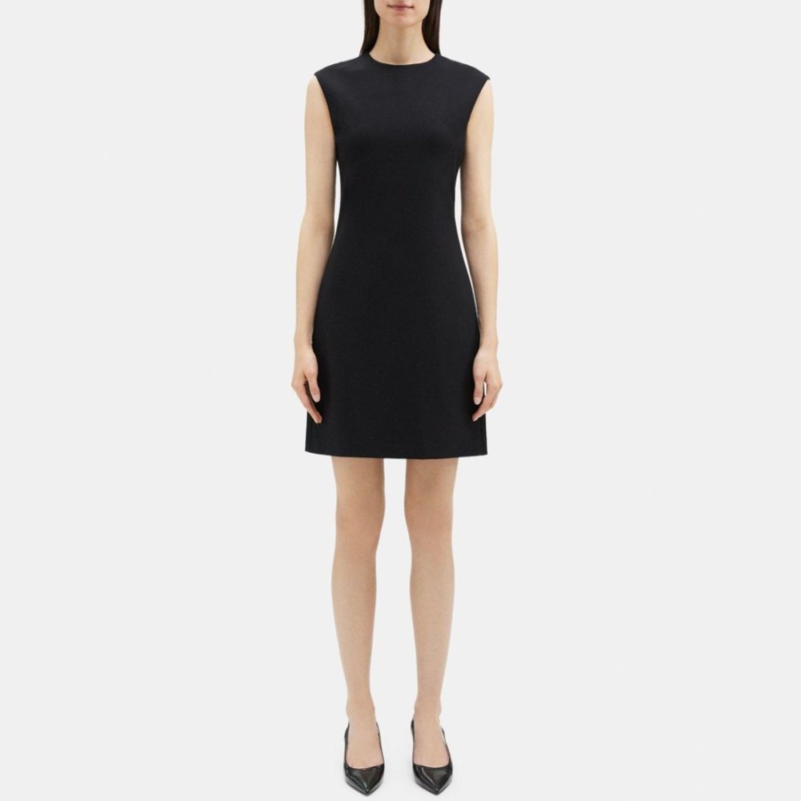 Women Theory Outlet | Cap-Sleeve Shift Dress In Stretch Knit Ponte Black