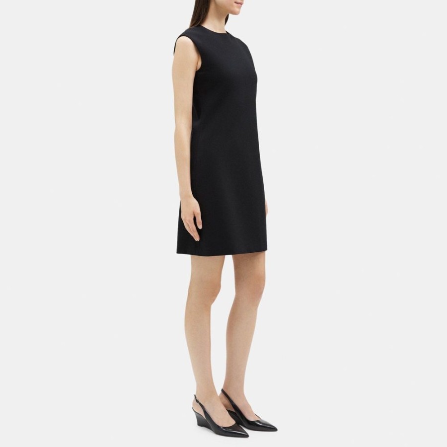 Women Theory Outlet | Cap-Sleeve Shift Dress In Stretch Knit Ponte Black