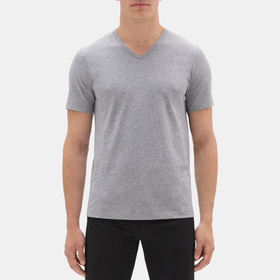 Men Theory Outlet | Relaxed V-Neck Tee In Organic Cotton Light Heather