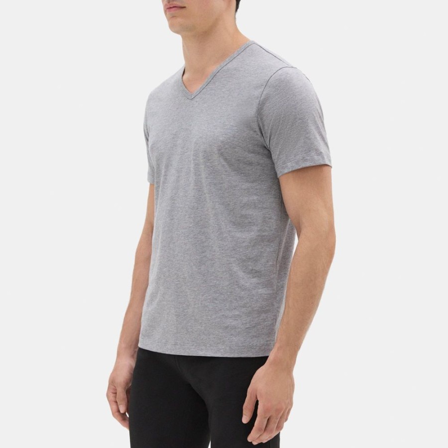 Men Theory Outlet | Relaxed V-Neck Tee In Organic Cotton Light Heather