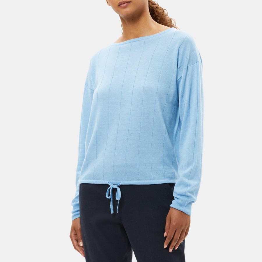 Women Theory Outlet | Drawstring Sweater In Wool-Linen Oasis