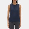 Women Theory Outlet | Straight Shell Top In Silk Georgette Deep Navy