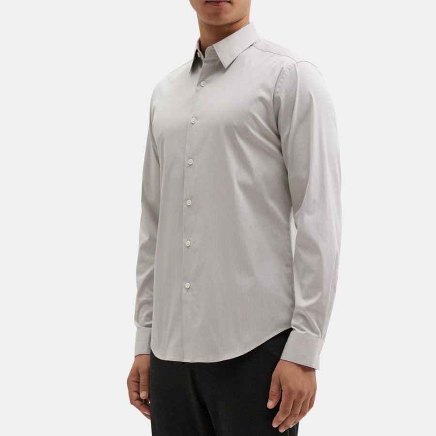 Men Theory Outlet | Tailored Shirt In Stretch Cotton-Blend Grey/White