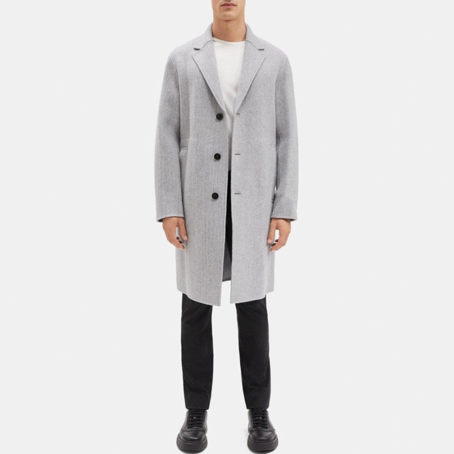 Men Theory Outlet | Topcoat In Double-Faced Wool-Blend Lt Grey Melange