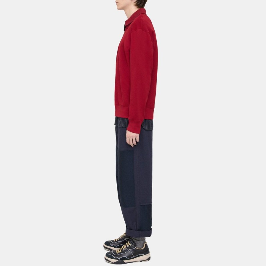 Men Theory Outlet | Quarter-Zip Polo Sweater In Terry Cotton Ruby