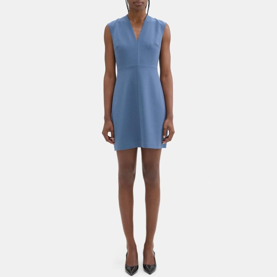 Women Theory Outlet | Sleeveless A-Line Dress In Crepe Vintage Indigo