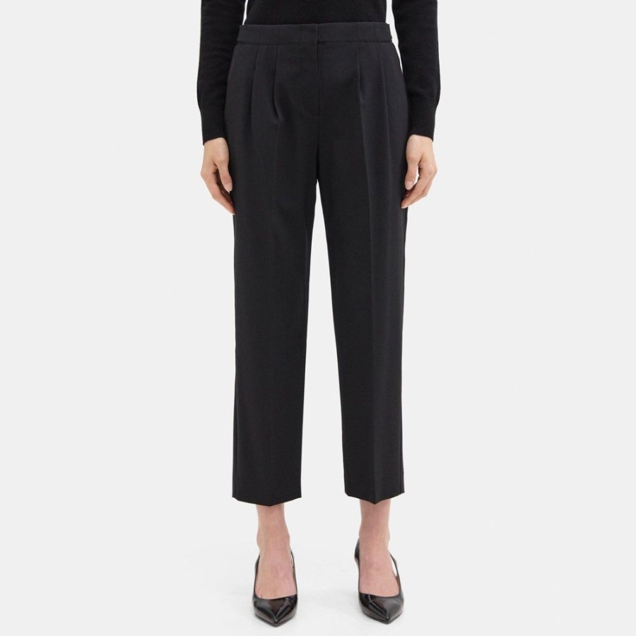 Women Theory Outlet | Pleated Relaxed Pant In Sevona Stretch Wool Black