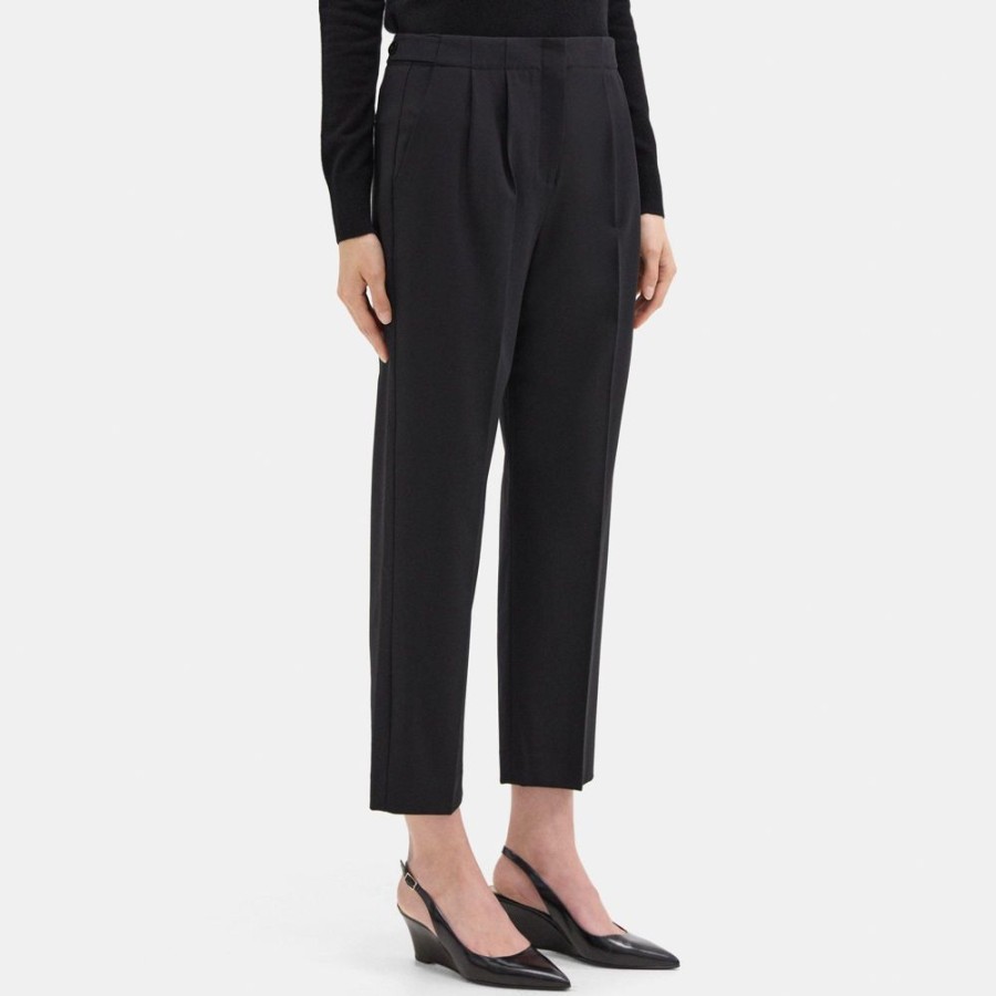 Women Theory Outlet | Pleated Relaxed Pant In Sevona Stretch Wool Black