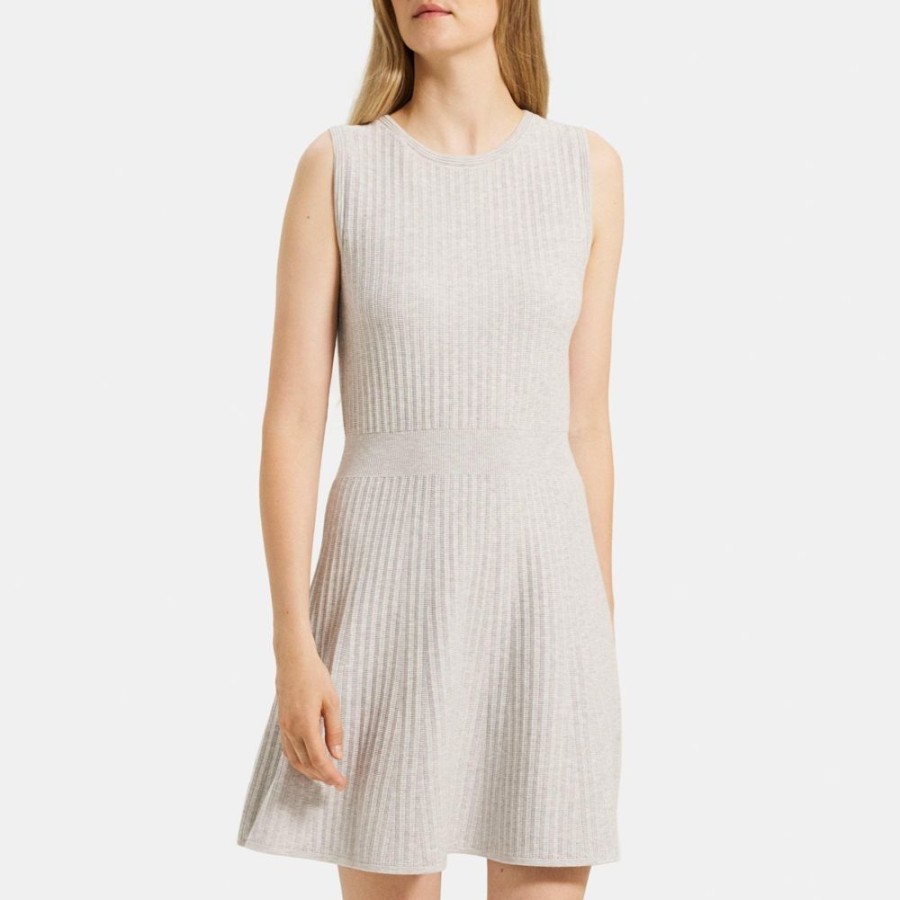 Women Theory Outlet | Fit-And-Flare Dress In Stretch Viscose Knit Silver