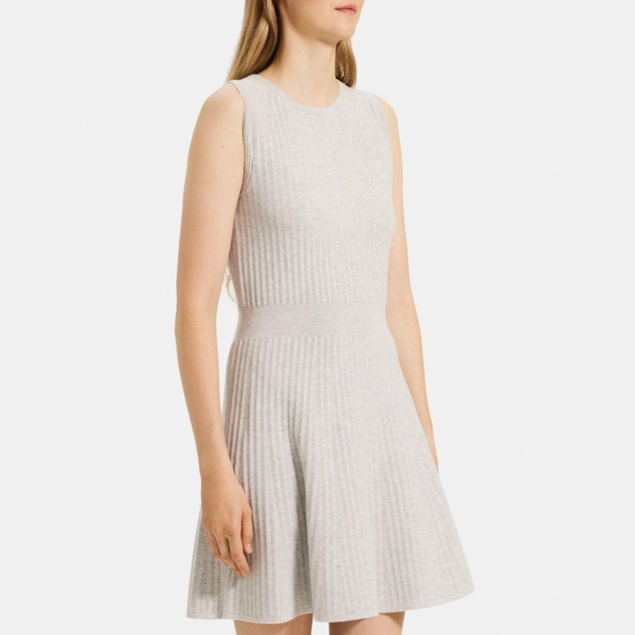 Women Theory Outlet | Fit-And-Flare Dress In Stretch Viscose Knit Silver