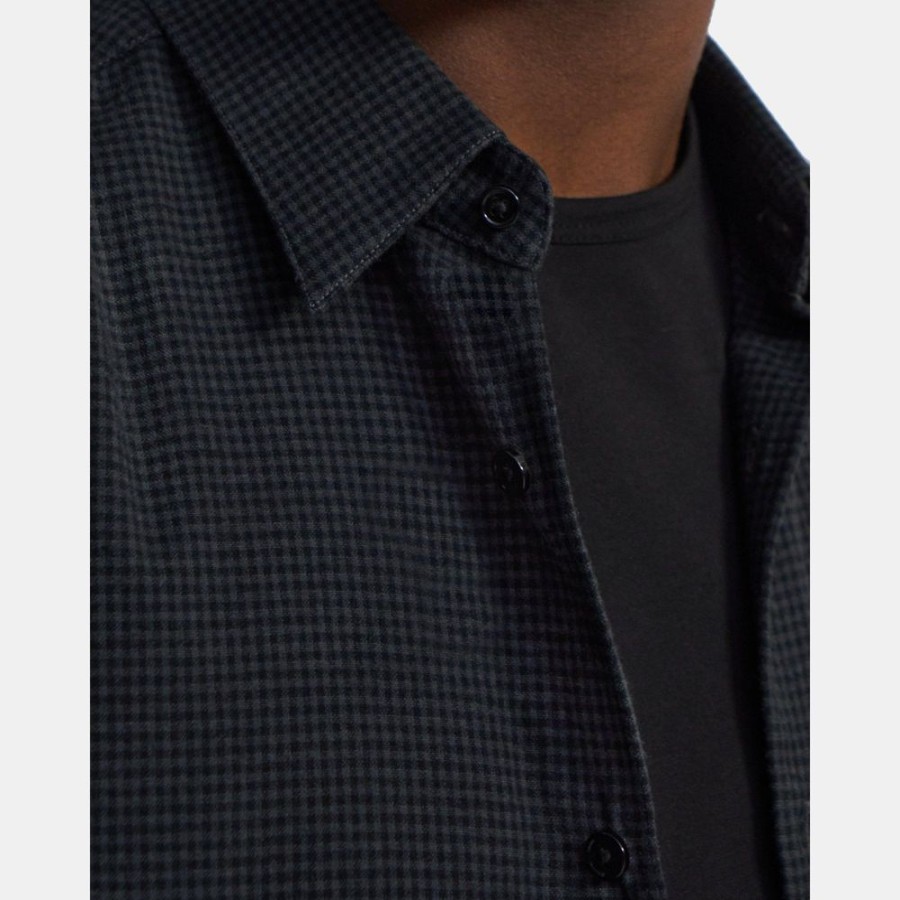 Men Theory Outlet | Standard-Fit Shirt In Overdyed Gingham Cotton Pestle