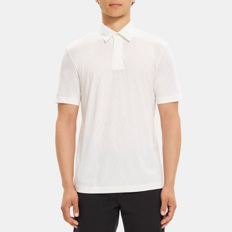 Men Theory Outlet | Contrast-Collar Polo In Modal Jersey White