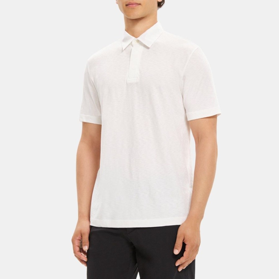 Men Theory Outlet | Contrast-Collar Polo In Modal Jersey White