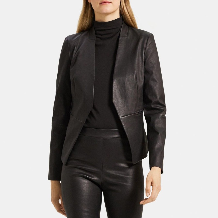 Women Theory Outlet | Open Blazer In Leather Black